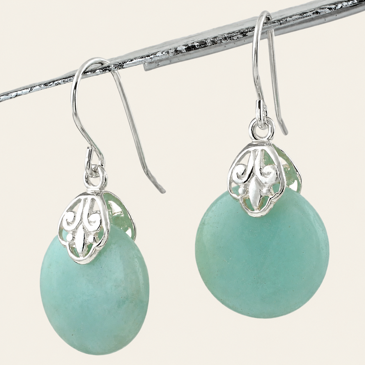 Green Jade Silver Drop Earrings