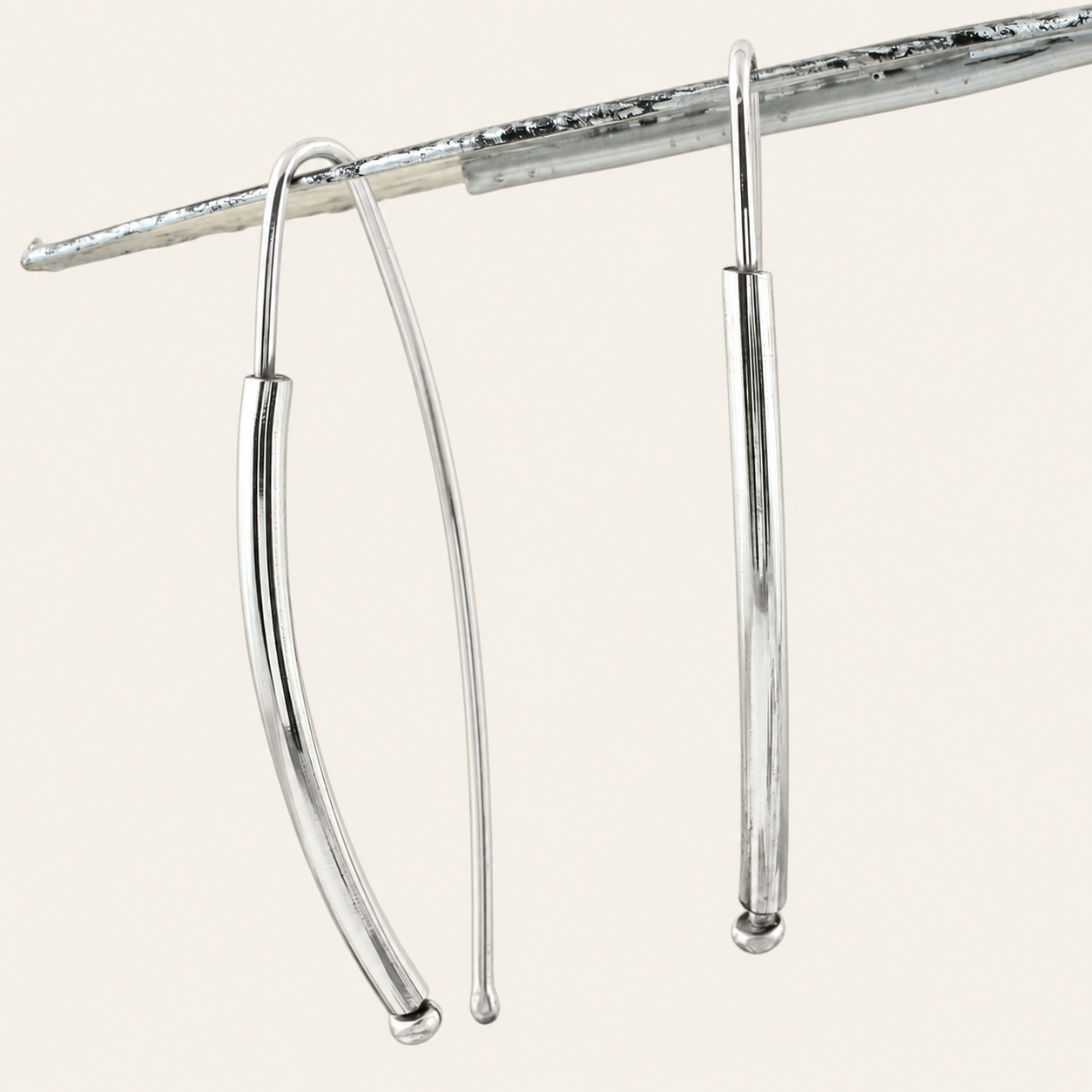 Curved Bar Silver Fishhook Earrings