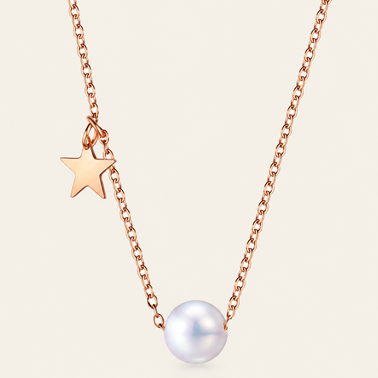 Rose Gold-Tone Pearl and Star Necklace