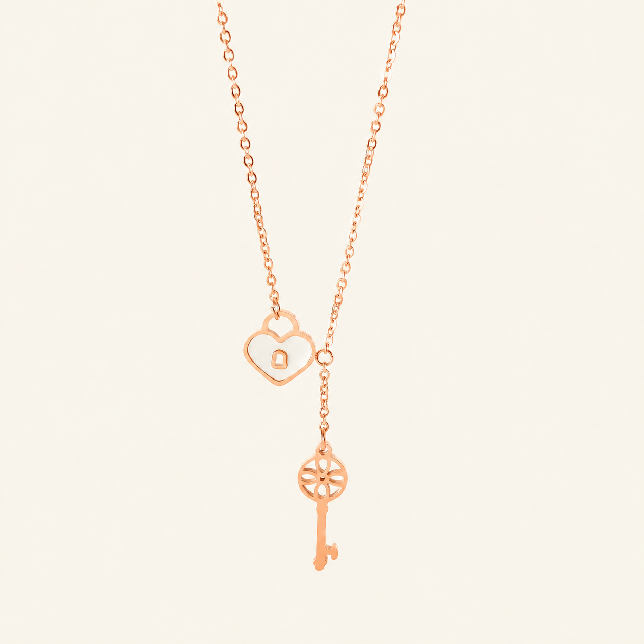 Rose Gold-Tone Lock and Key Necklace