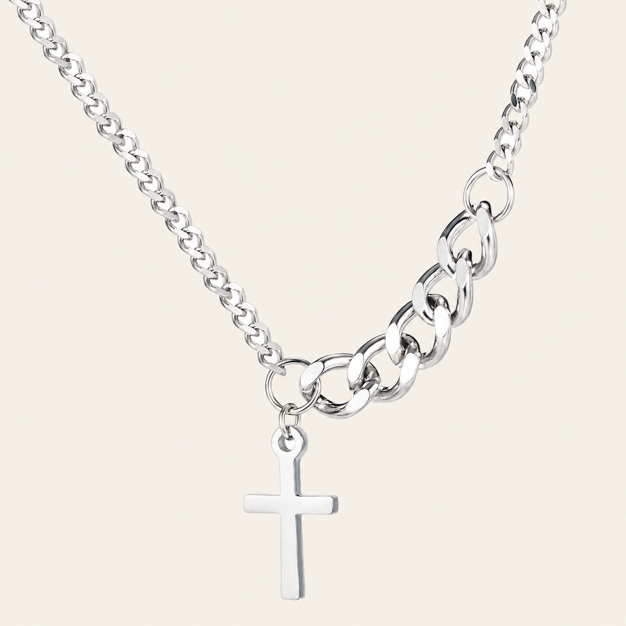 Plain Cross Stainless Steel Cuban Necklace